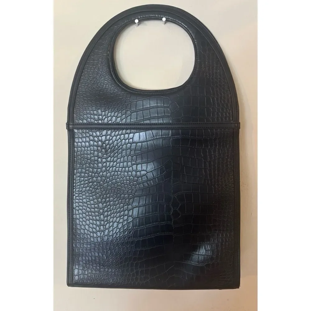 Rare Manière De Voir Vegan Leather Black Crocodile Everything Purse